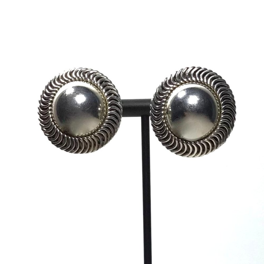 Vintage Taxco Mexico Sterling Silver Round Button Dome Clip on Earrings